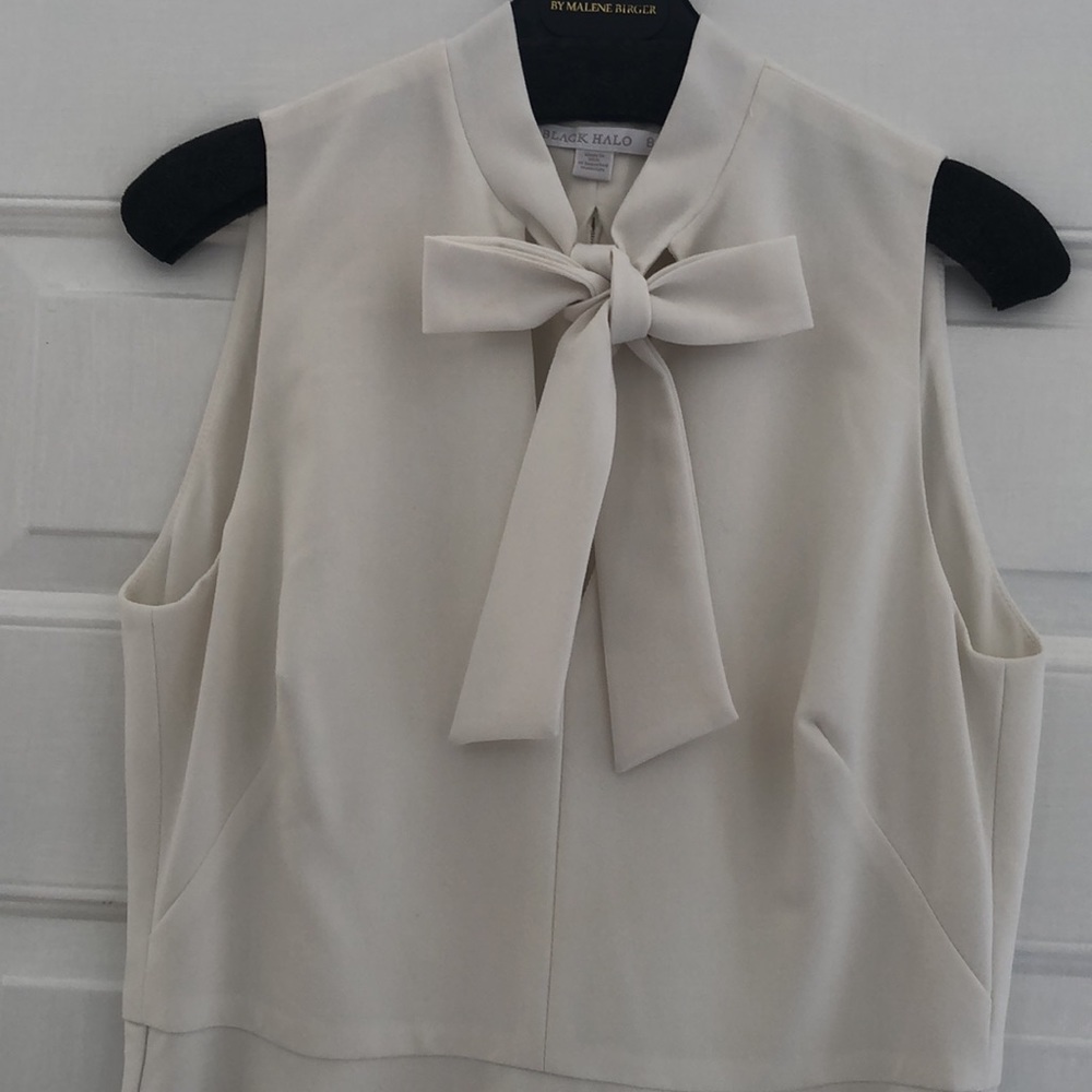 Black Halo white fit and flare midi dress